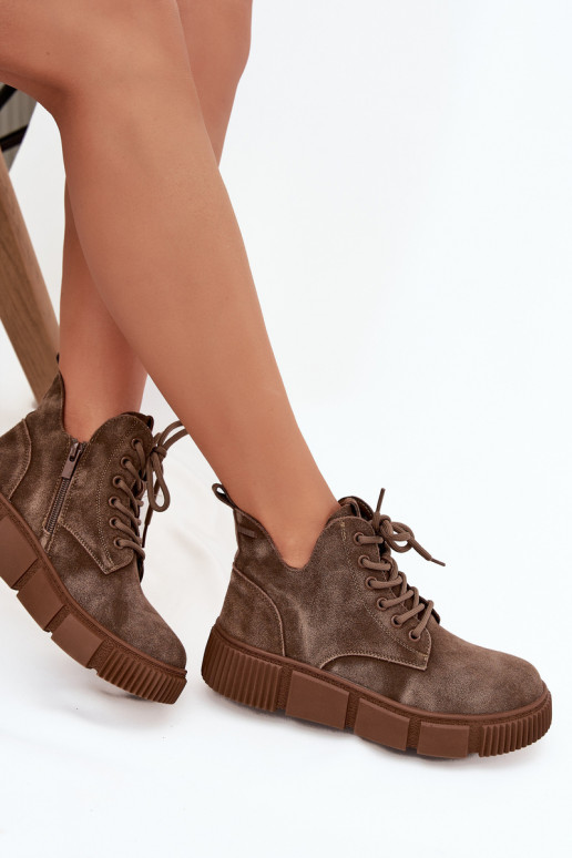 Suede Low Women's Ankle Boots On Platform Big Star SS274594 Beige