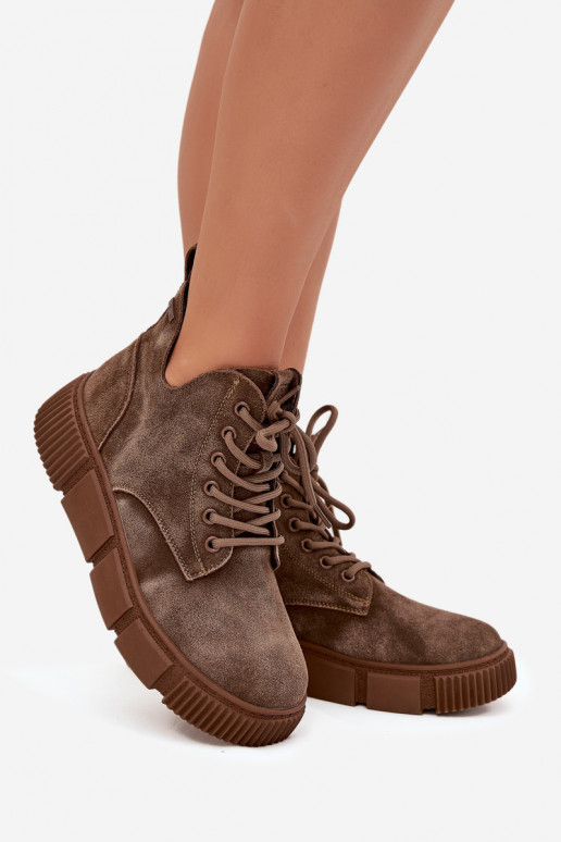 Suede Low Women's Ankle Boots On Platform Big Star SS274594 Beige