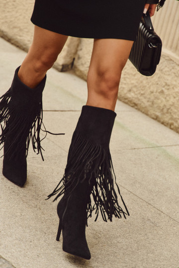 Women's High Heel Boots with Fringes Black Isalune
