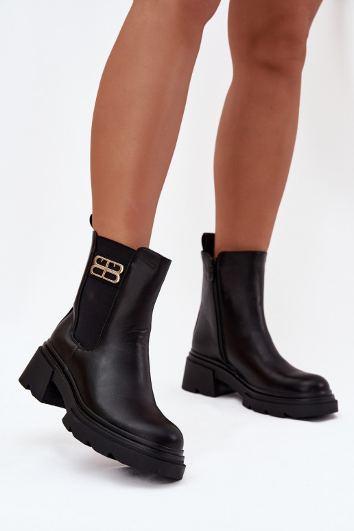 Women's ankle boots with gold detail insulated black Serene Women's ankle boots with gold detail insulated black Serene