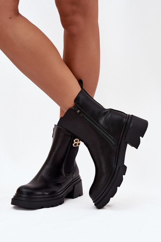 Women's ankle boots with gold detail insulated black Serene Women's ankle boots with gold detail insulated black Serene