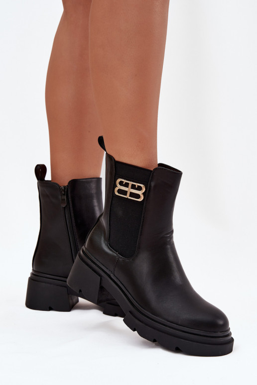 Women's ankle boots with gold detail insulated black Serene Women's ankle boots with gold detail insulated black Serene