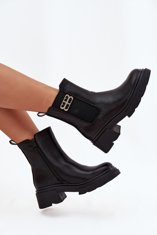 Women's ankle boots with gold detail insulated black Serene Women's ankle boots with gold detail insulated black Serene