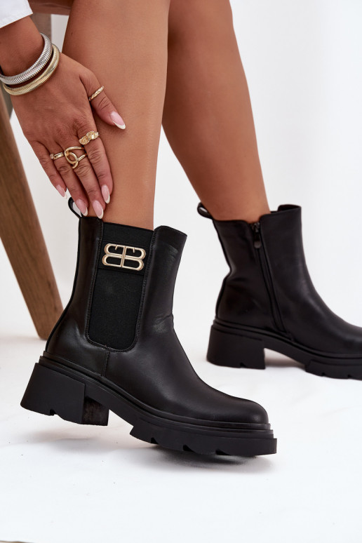 Women's ankle boots with gold detail insulated black Serene Women's ankle boots with gold detail insulated black Serene