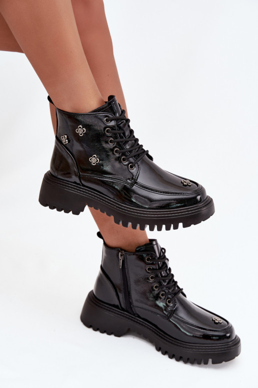 Leather Insulated Women's Boots with Decorations Artiker 57C0345 Black