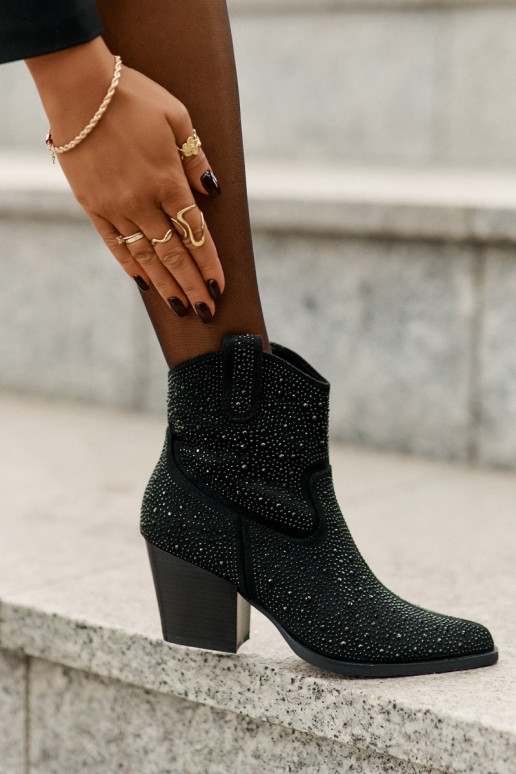 Embellished Cowboy Ankle Boots With Pointed Toes Black S.Barski HY42-121