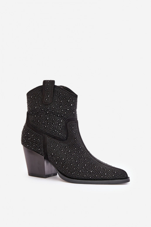 Embellished Cowboy Ankle Boots With Pointed Toes Black S.Barski HY42-121