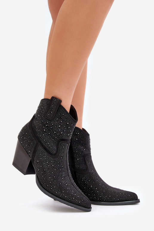 Embellished Cowboy Ankle Boots With Pointed Toes Black S.Barski HY42-121