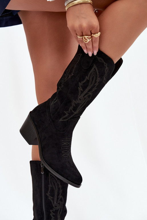 Women's Cowboy Boots Heeled Insulated Vinceza 16508 Black