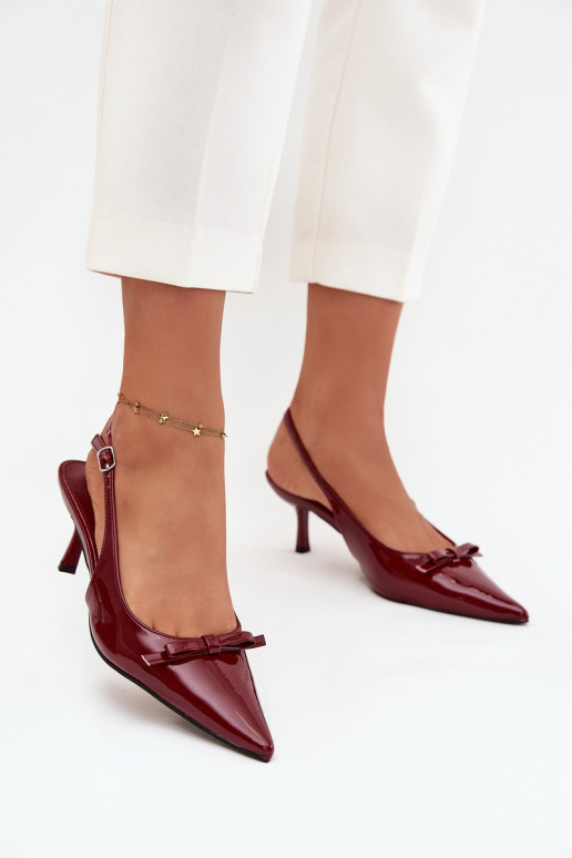 Patent leather pumps with heel with bow burgundy Olvena Patent leather pumps with heel with bow burgundy Olvena