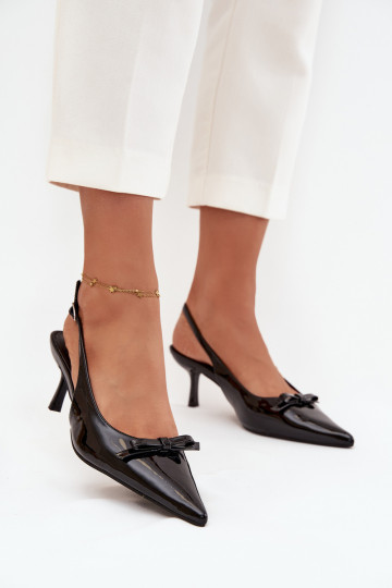 Patent Leather Heeled Pumps With Bow Black Olvena 2