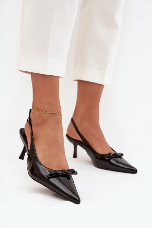 Patent Leather Heeled Pumps With Bow Black Olvena Patent Leather Heeled Pumps With Bow Black Olvena