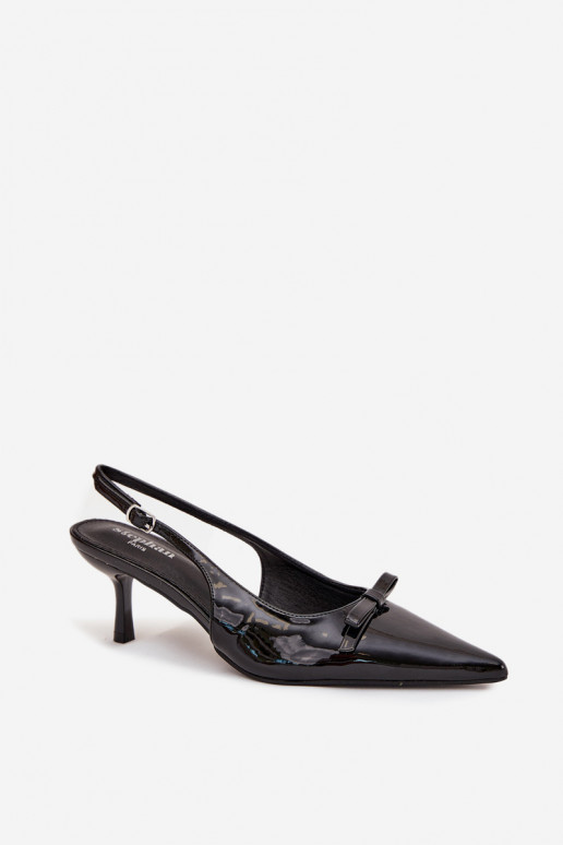 Patent Leather Heeled Pumps With Bow Black Olvena Patent Leather Heeled Pumps With Bow Black Olvena