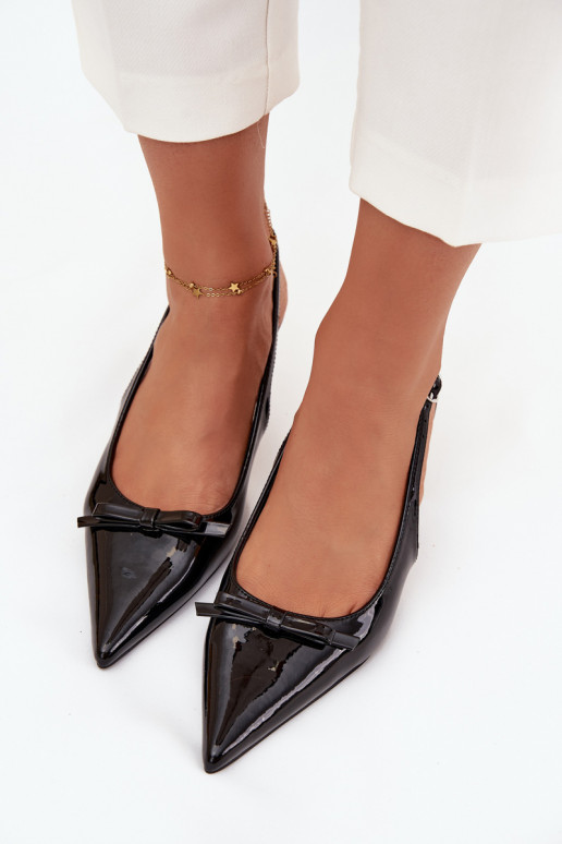 Patent Leather Heeled Pumps With Bow Black Olvena Patent Leather Heeled Pumps With Bow Black Olvena