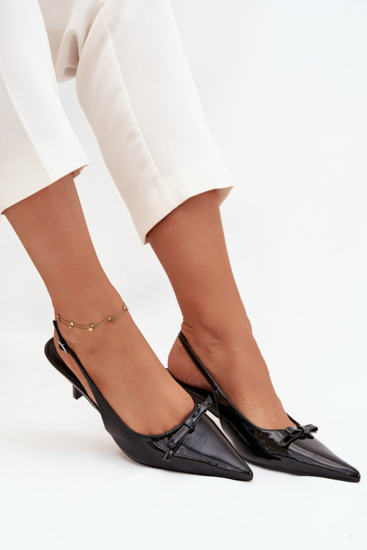 Patent Leather Heeled Pumps With Bow Black Olvena Patent Leather Heeled Pumps With Bow Black Olvena