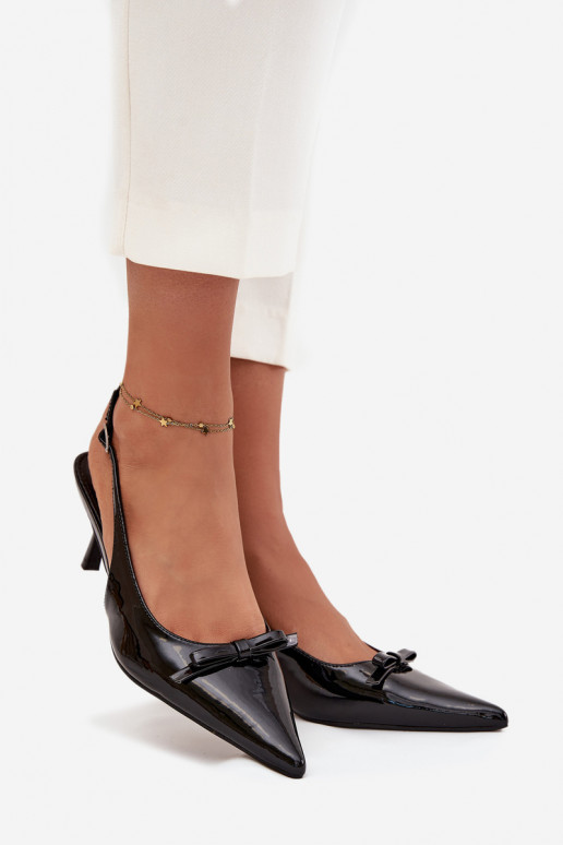 Patent Leather Heeled Pumps With Bow Black Olvena Patent Leather Heeled Pumps With Bow Black Olvena