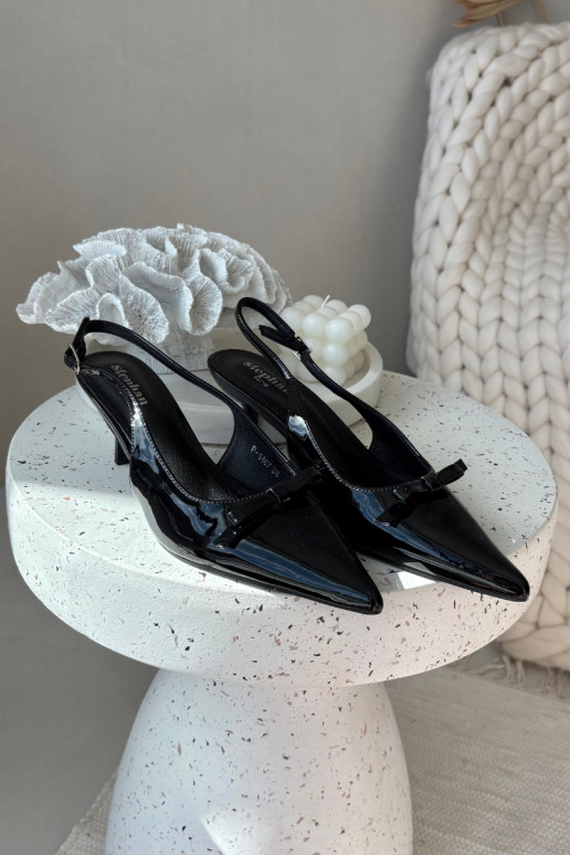 Patent Leather Heeled Pumps With Bow Black Olvena Patent Leather Heeled Pumps With Bow Black Olvena