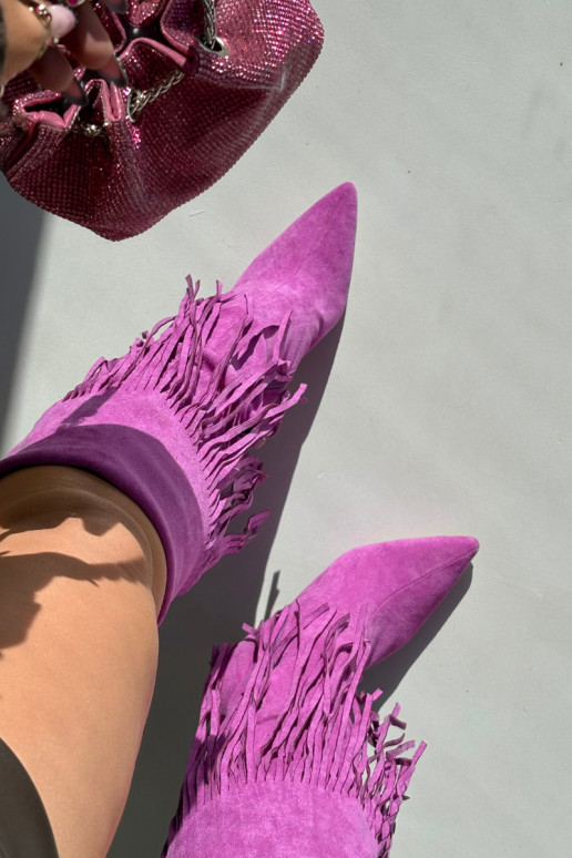 Women's High Heel Boots with Fringes Purple Isalune Women's High Heel Boots with Fringes Purple Isalune