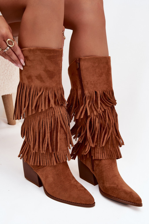 Insulated Cowboy Boots Women's With Fringes Camel Brivina