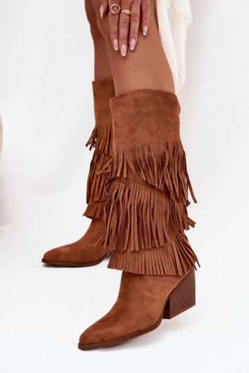 Insulated Cowboy Boots Women's With Fringes Camel Brivina 2