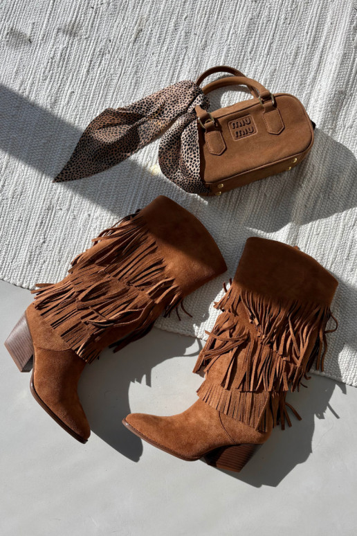 Insulated Cowboy Boots Women's With Fringes Camel Brivina