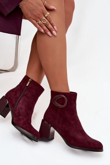 Suede block heel boots with lining decorated detail Artiker 57C0016 Bordeaux