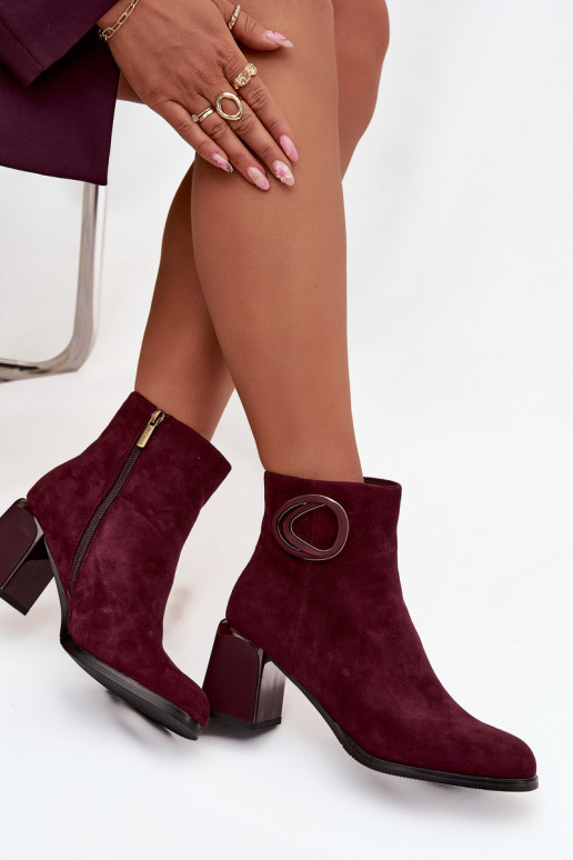 Suede block heel boots with lining decorated detail Artiker 57C0016 Bordeaux