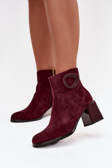 Suede block heel boots with lining decorated detail Artiker 57C0016 Bordeaux 2