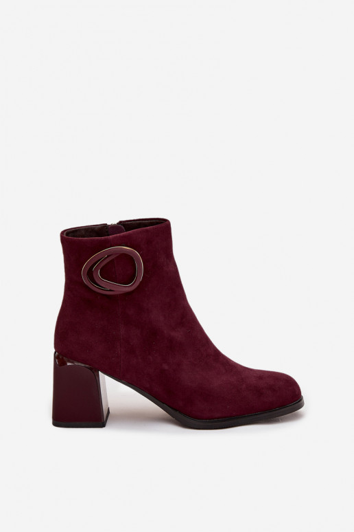 Suede block heel boots with lining decorated detail Artiker 57C0016 Bordeaux