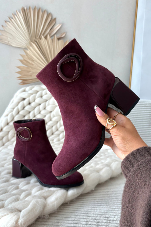 Suede block heel boots with lining decorated detail Artiker 57C0016 Bordeaux