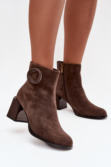 Suede Block Heel Boots with Lining Decorative Detail Artiker 57C0017 Brown 2