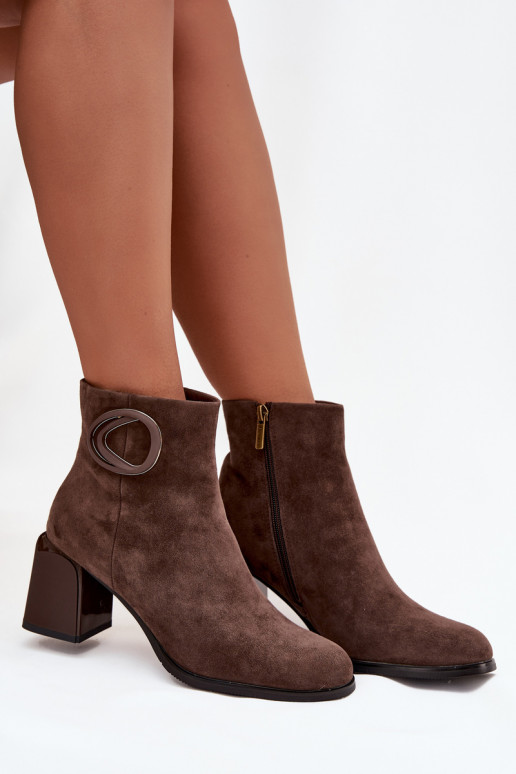 Suede Block Heel Boots with Lining Decorative Detail Artiker 57C0017 Brown