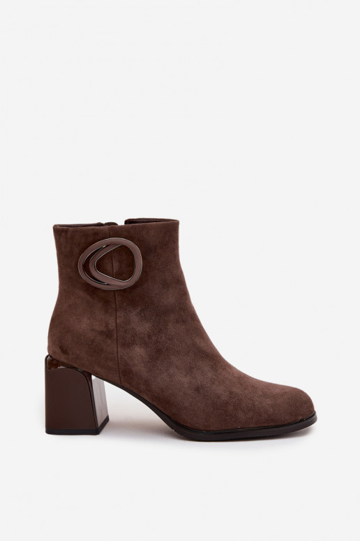 Suede Block Heel Boots with Lining Decorative Detail Artiker 57C0017 Brown