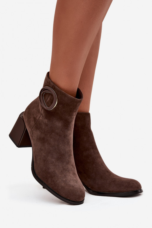 Suede Block Heel Boots with Lining Decorative Detail Artiker 57C0017 Brown