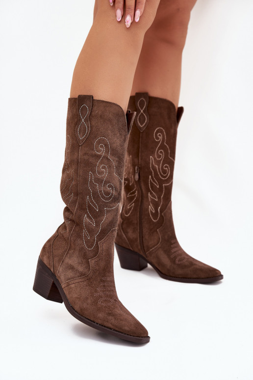 Suede Cowboy Boots For Women With Heel Brown Karira