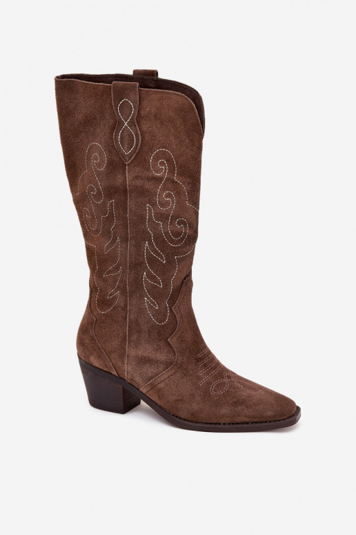 Suede Cowboy Boots For Women With Heel Brown Karira