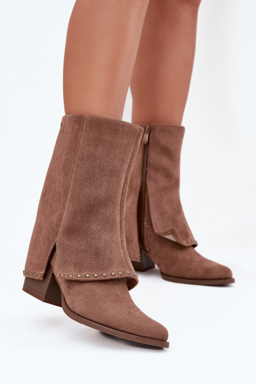 Kozaki Damskie OcieplanewithWywiniętą Cholewką Vinceza 16516 Beżowe