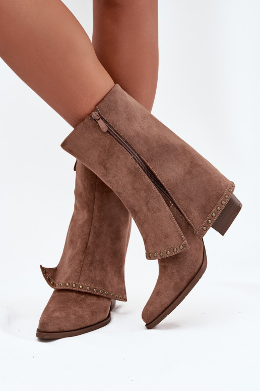 Kozaki Damskie OcieplanewithWywiniętą Cholewką Vinceza 16516 Beżowe