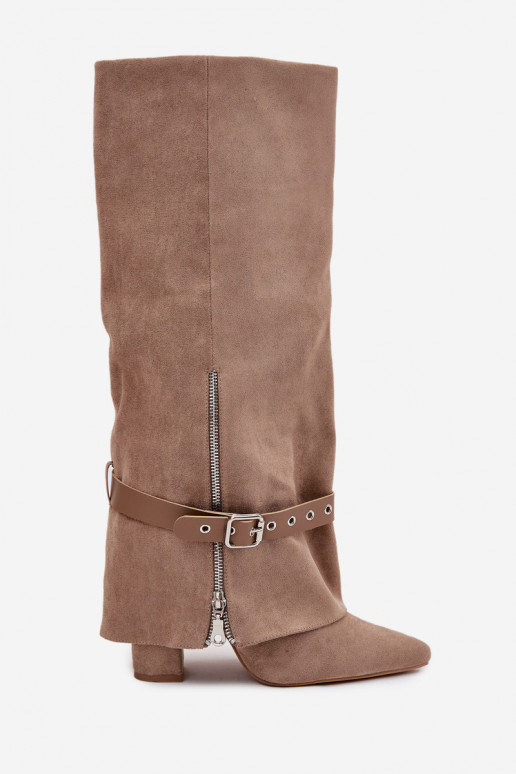 Women's Slip-On Boots On Heel With Decorative Strap Beige Jolivine