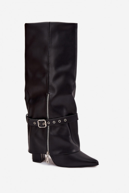 Women's Slip-On Ankle Boots with Heel Decorative Strap Eco Leather Black Jolivine Women's Slip-On Ankle Boots with Heel Decorative Strap Eco Leather Black Jolivine