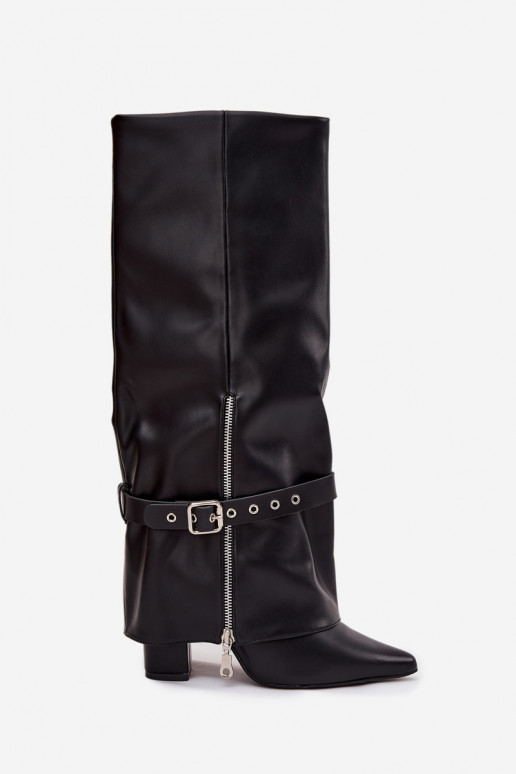 Women's Slip-On Ankle Boots with Heel Decorative Strap Eco Leather Black Jolivine Women's Slip-On Ankle Boots with Heel Decorative Strap Eco Leather Black Jolivine