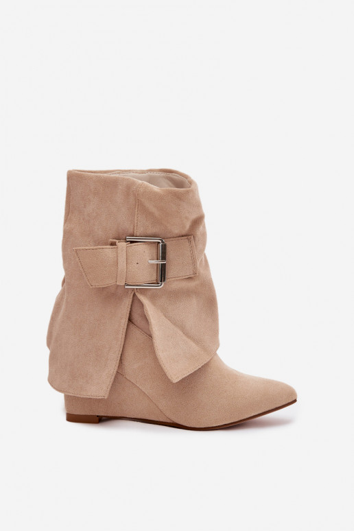 Platform ankle boots with turned-up shaft and buckle eco suede beige Vortinia