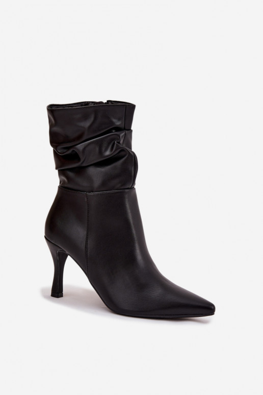 Women's ankle boots with heel with ruched upper zipper black Ulisse Women's ankle boots with heel with ruched upper zipper black Ulisse