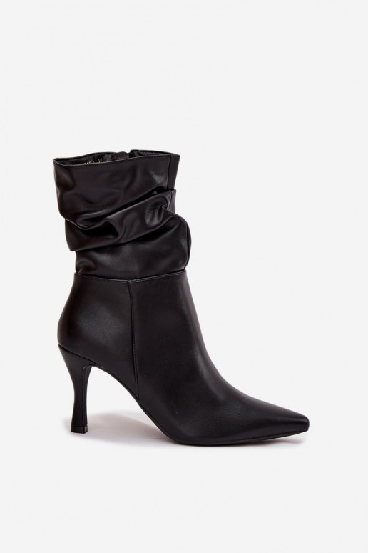 Women's ankle boots with heel with ruched upper zipper black Ulisse Women's ankle boots with heel with ruched upper zipper black Ulisse