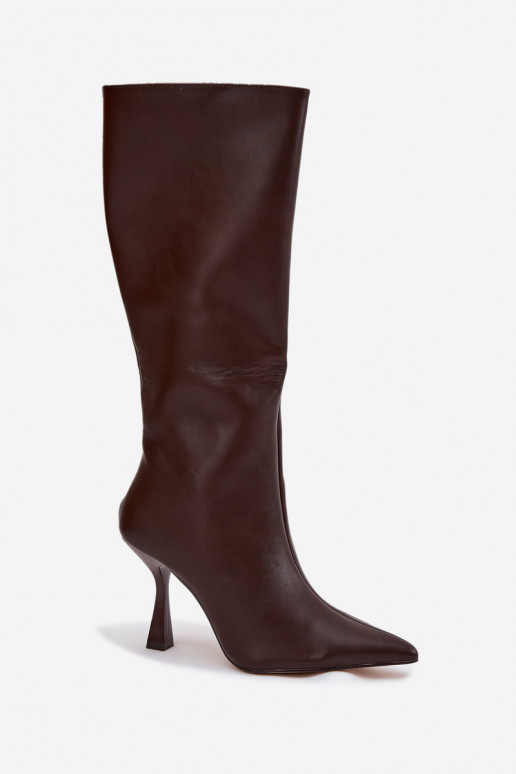 Women's Knee-High Heel Boots Chocolate Vionette