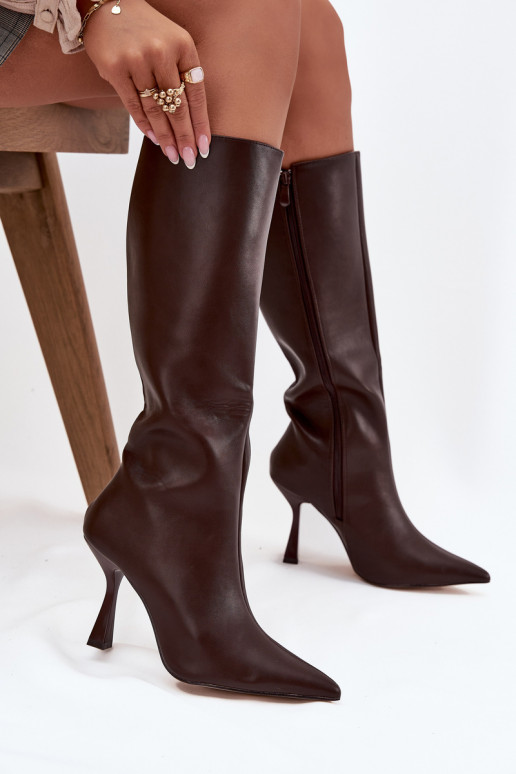 Women's Knee-High Heel Boots Chocolate Vionette