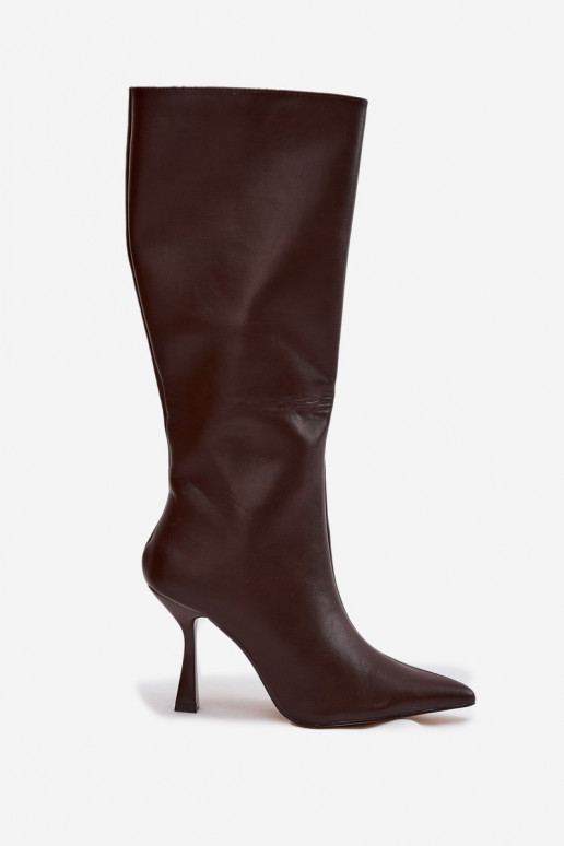 Women's Knee-High Heel Boots Chocolate Vionette