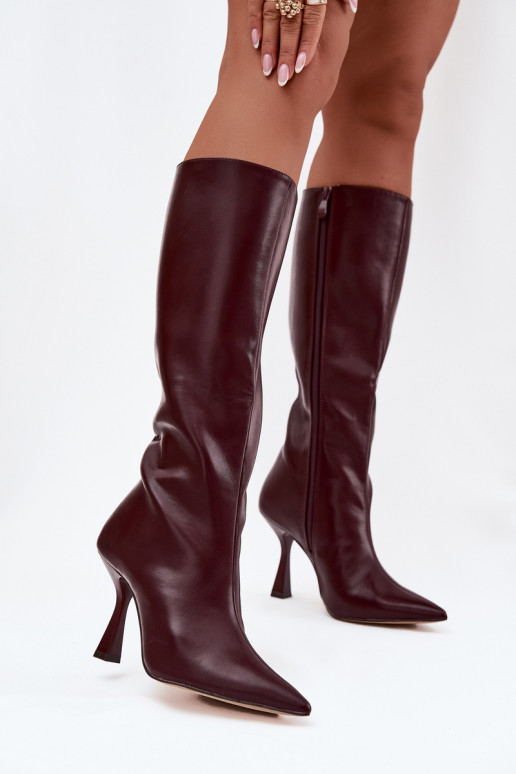 Knee-high heeled women's boots Bordeaux Vionette