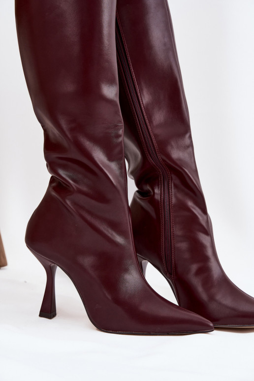 Knee-high heeled women's boots Bordeaux Vionette
