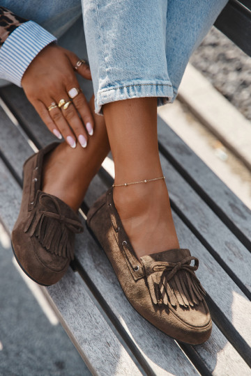 Women's Loafers with Fringes and Bow Dark Green Olivianne